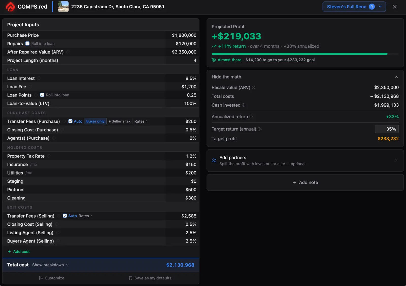 Full-size view of the COMPS.red deal calculator
