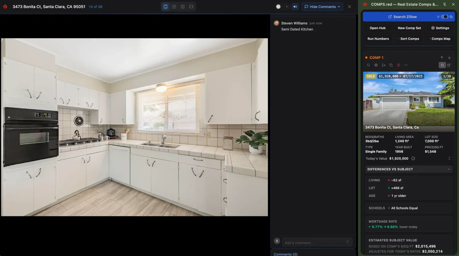 Full-size view of the COMPS.red photo gallery with a comment